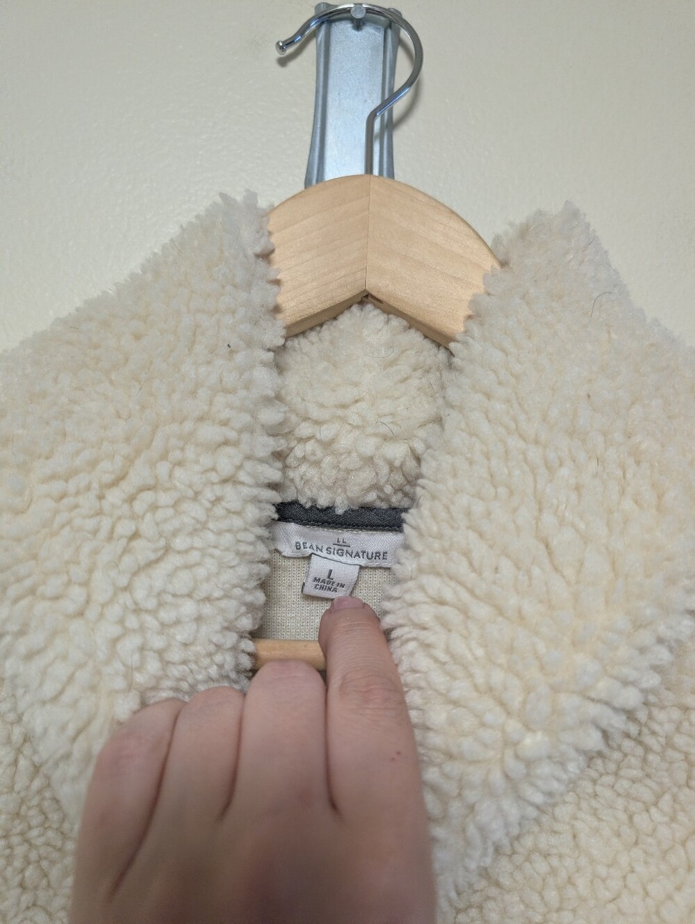 L.L.Bean Signature Sherpa Fleece Pullover Cream Teddy Fleece Jacket Large - Picture 3 of 7